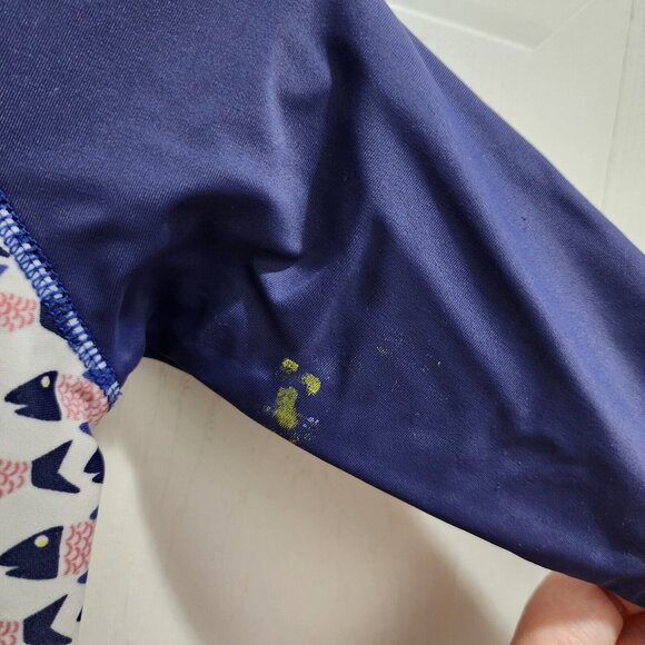 Egg By Susan Lazar Baby One Piece Zip Front LS Rashguard Red White Blue Fish 12M - Picture 10 of 13